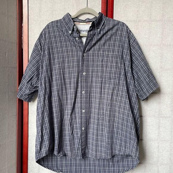 Wrangler Men’s 90’s Vintage Blue & White Plaid Button Down Top (Size: XL) - Picture 7 of 7